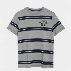 Aeropostale Striped Embroidered T Shirt Men's Medium Gray / Black